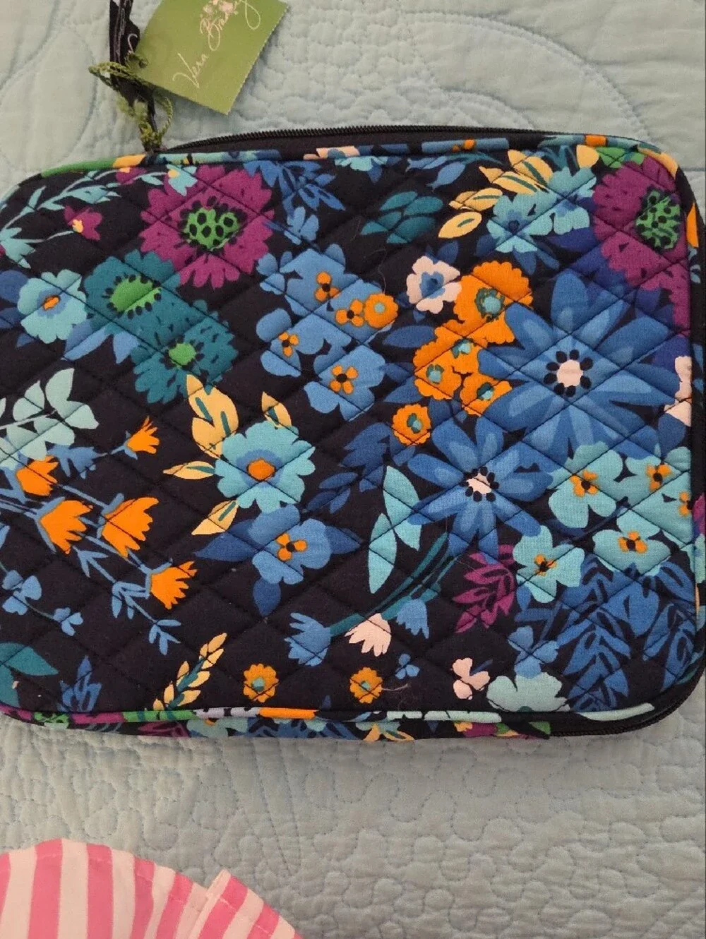 Vera Bradley Navy Quilted Floral Tablet Sleeve With Blue,Purple & Orange Accents